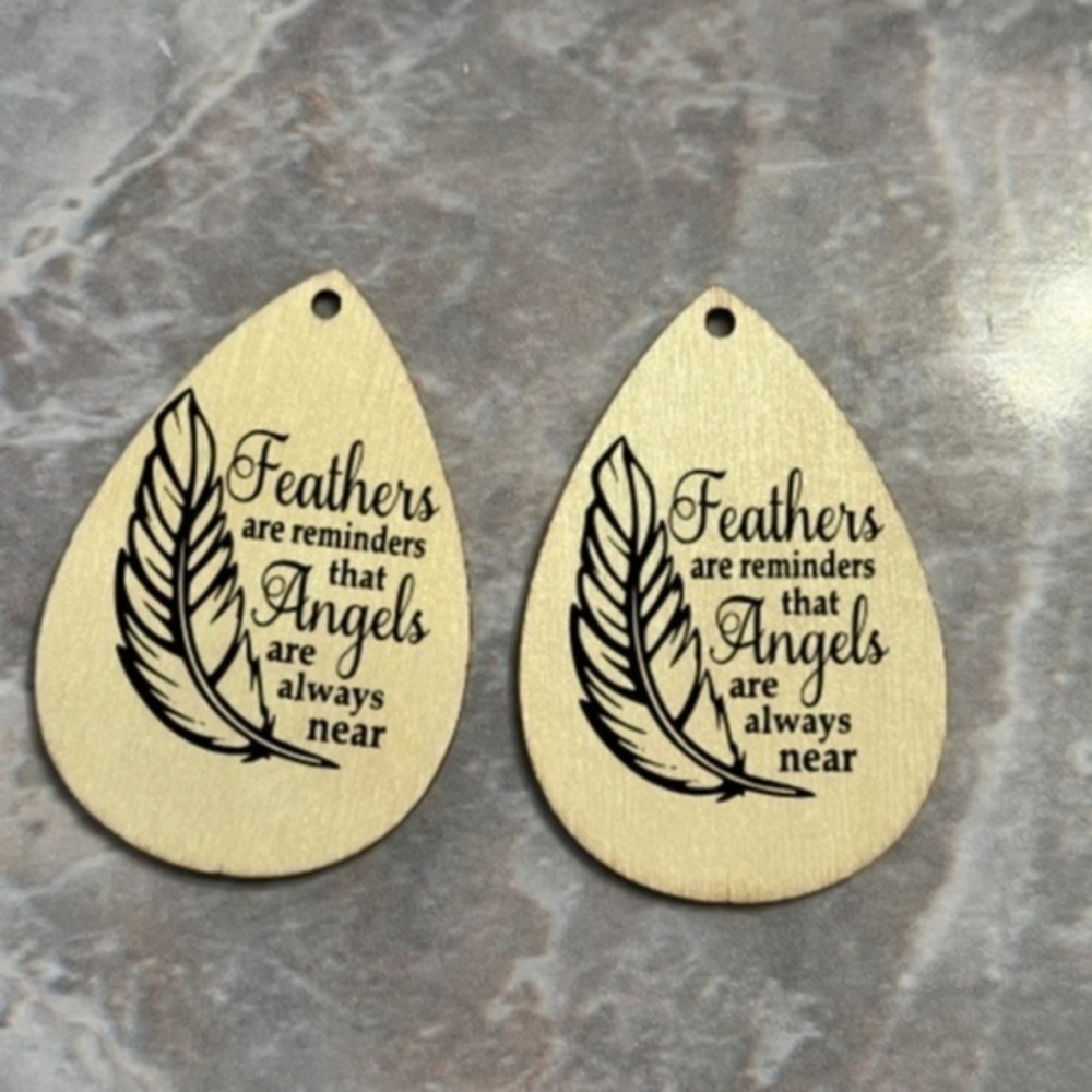 Feather Angel Memorial Handmade 2" Wooden Earrings